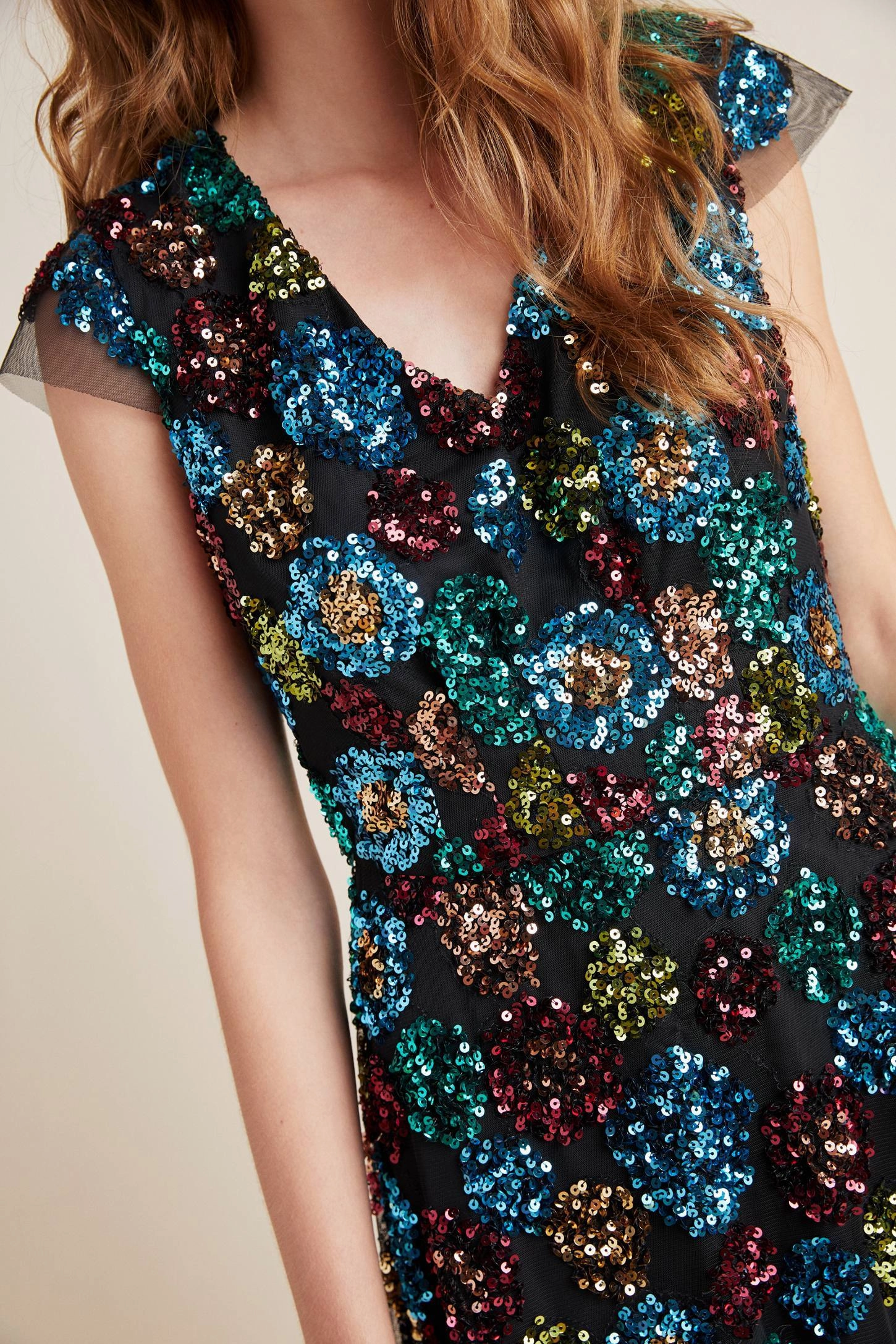 Button Closure Glenna Sequined Midi Dress