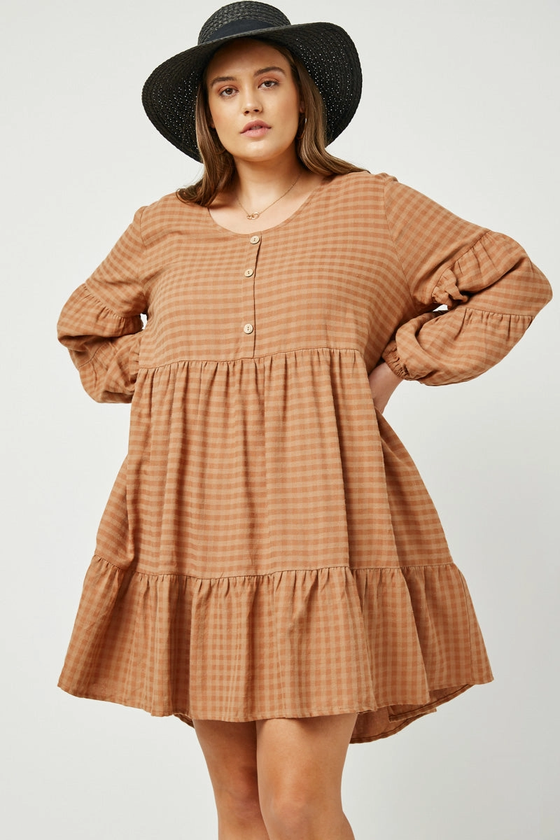 Classic Vibe Button Detail Tiered Gingham Dress