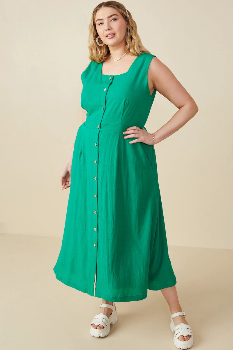 Button Down Textured Square Neck Tank Dress Simple yet chic gown