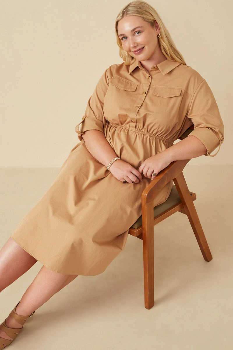 Button Up Collared Twill Dress premium-quality Light Layers
