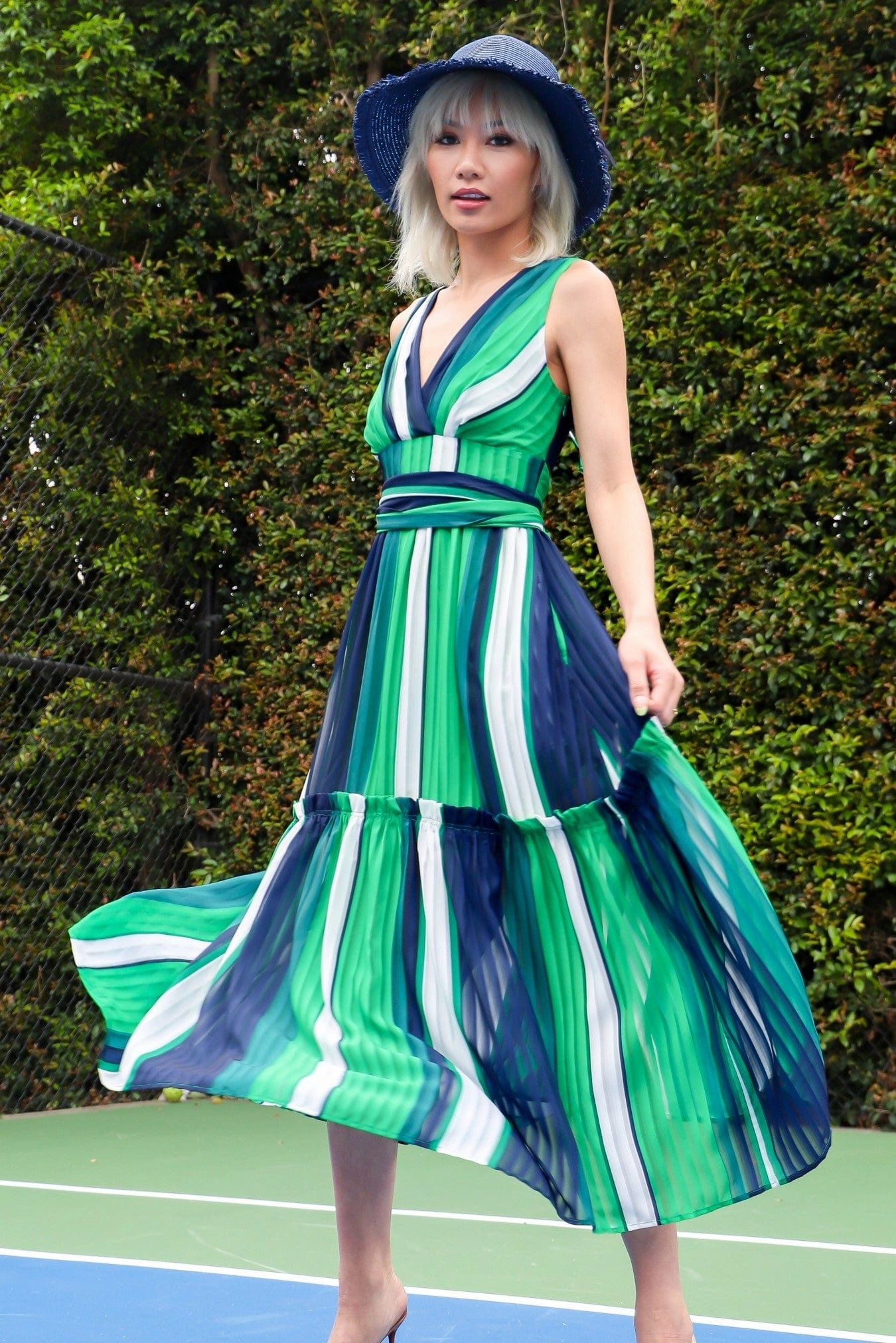 Candille Dress -Courtside Stripe Navy Tone