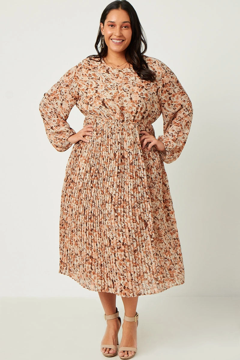 Pleated Skirt Floral Printed Dress Event Glow