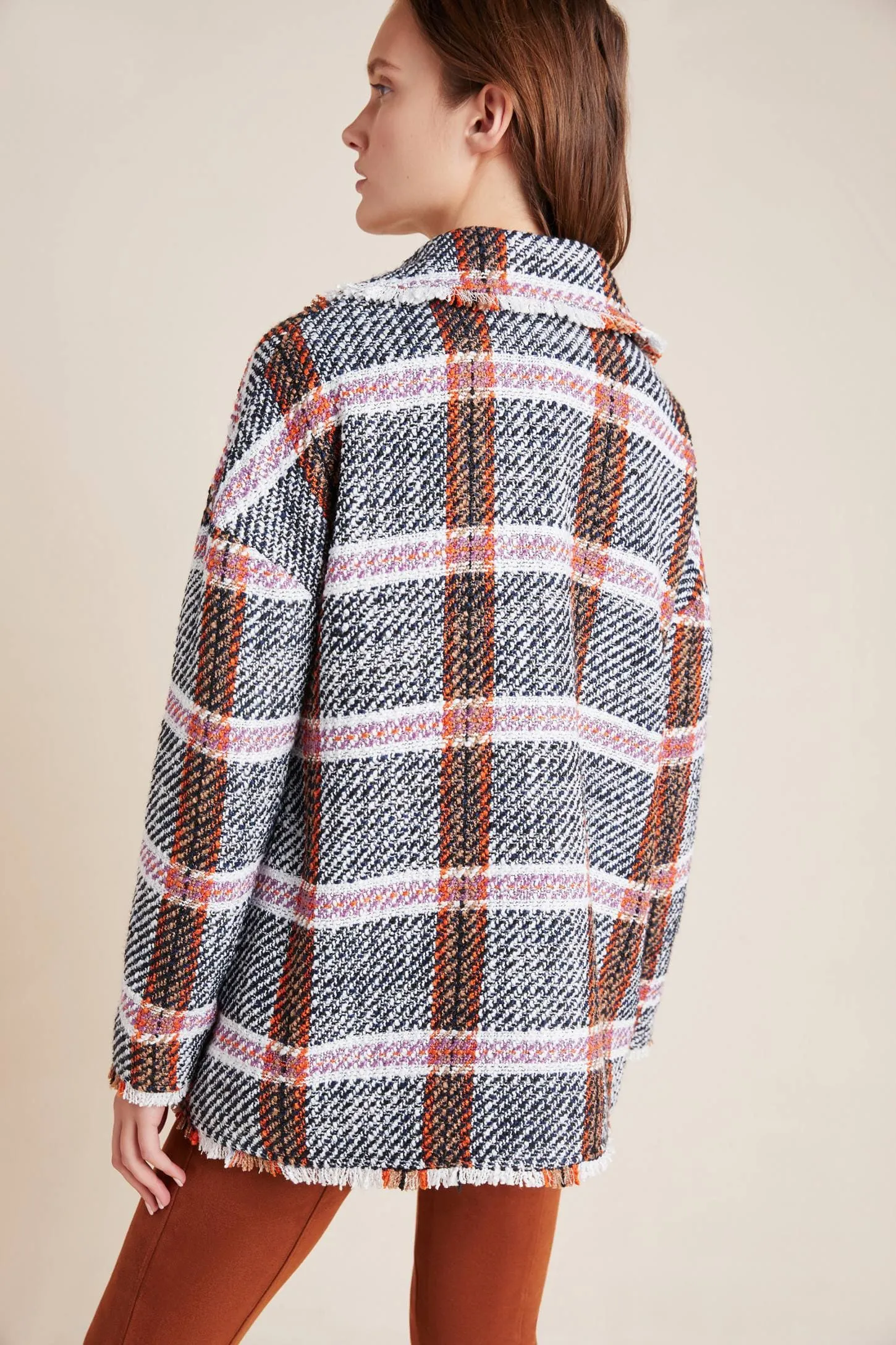 Carrie Double Breasted Plaid Tweed Coat wine party