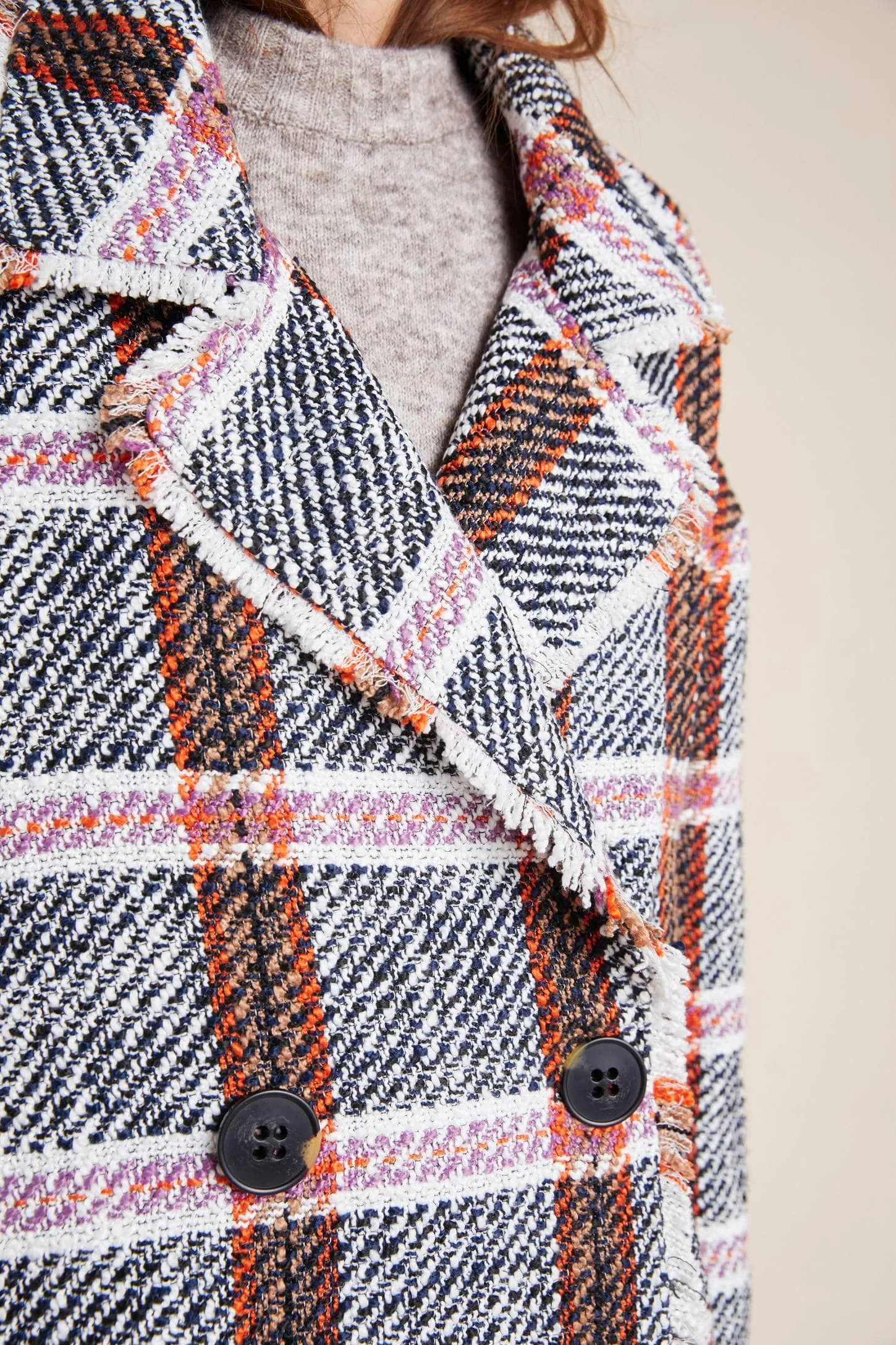 Carrie Double Breasted Plaid Tweed Coat wine party