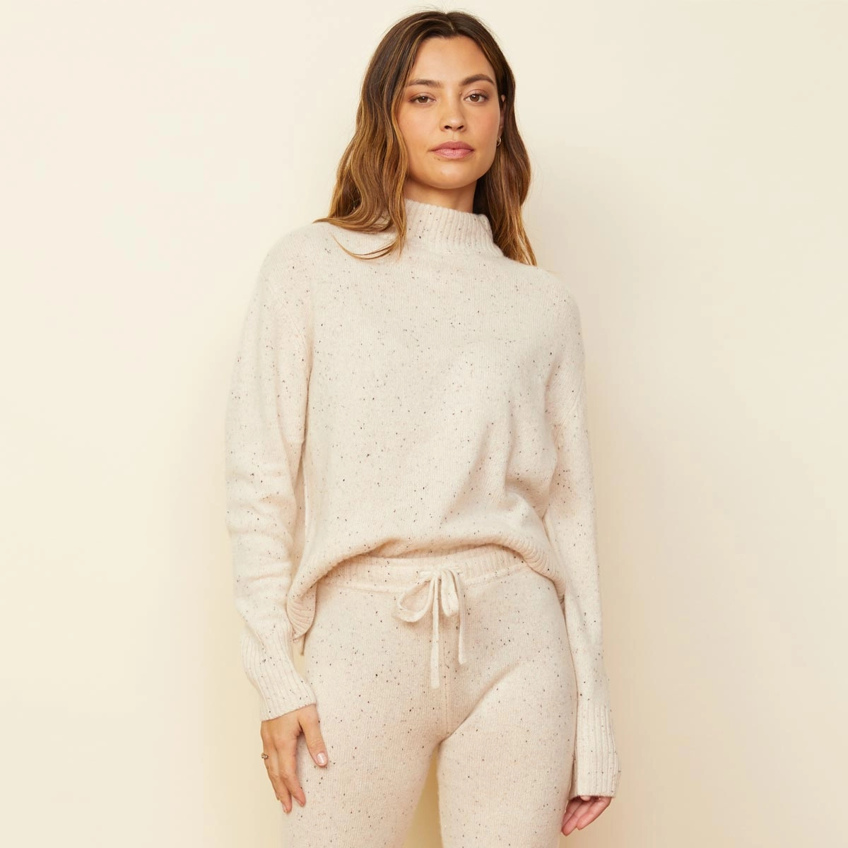 Cashmere Neps Mock Neck Sweatshirt Trendy seasonal wear Spring-ready jumpsuit