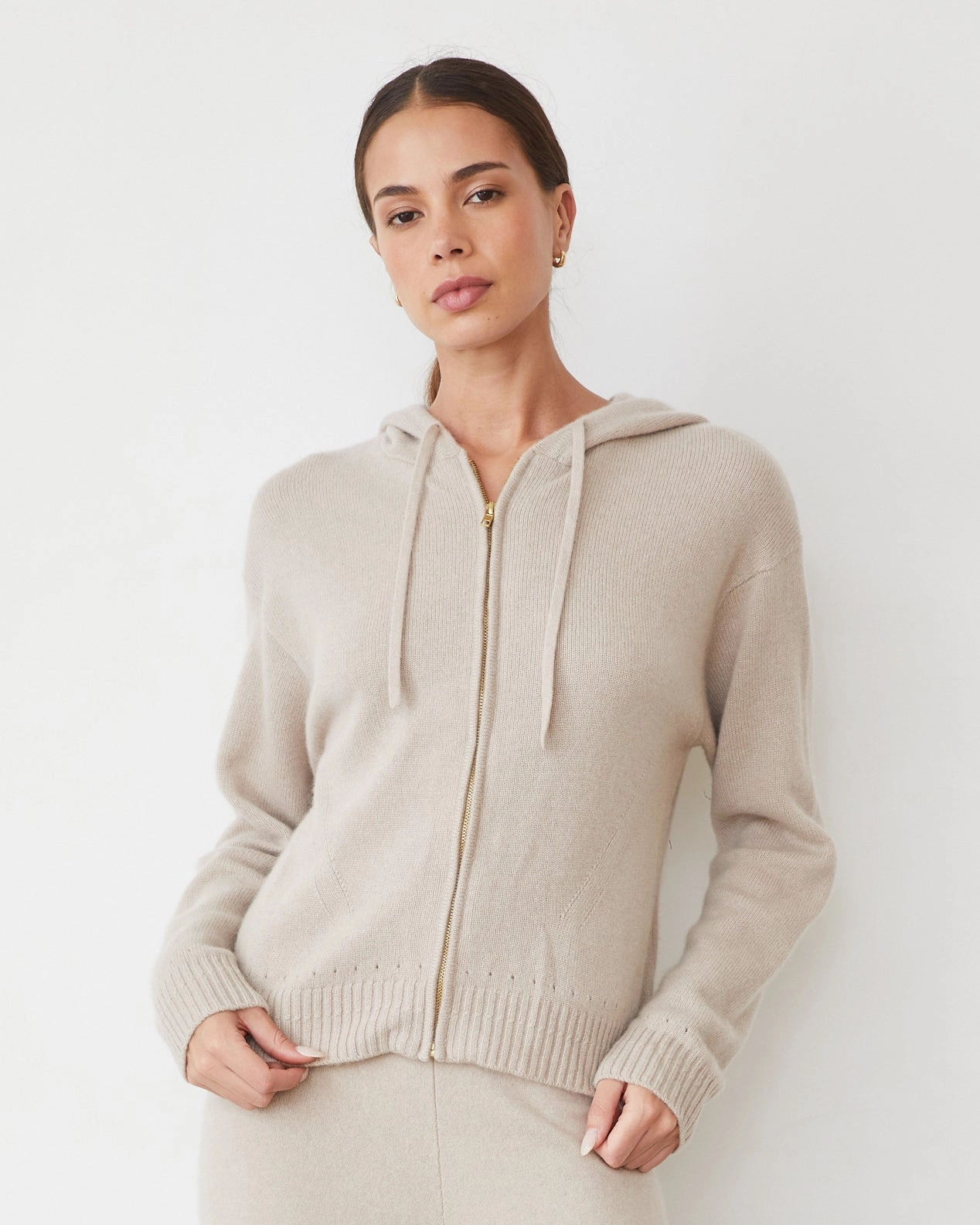 Cashmere Zip Up Hoody Clean Finish