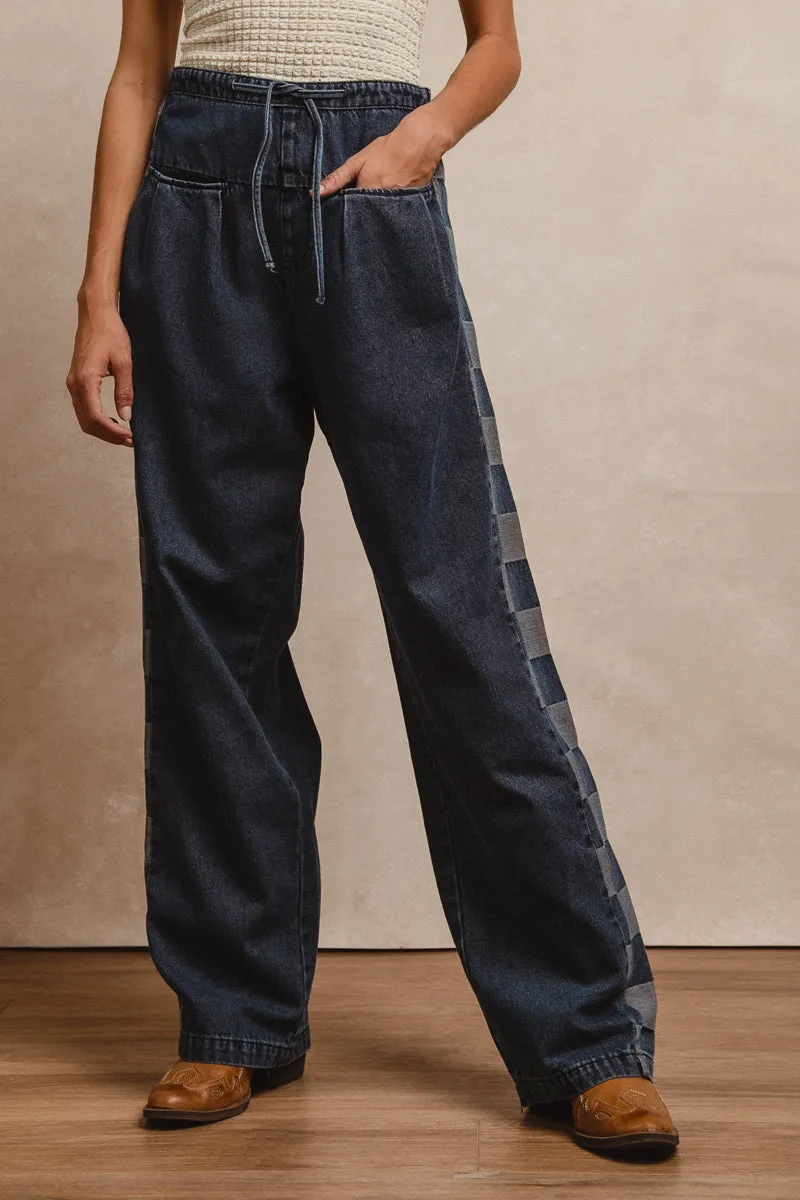 Fashion Stretch Modern Relaxed IB1584R-01 | WASHED DENIM MIX AND MATCH LONG PANTS