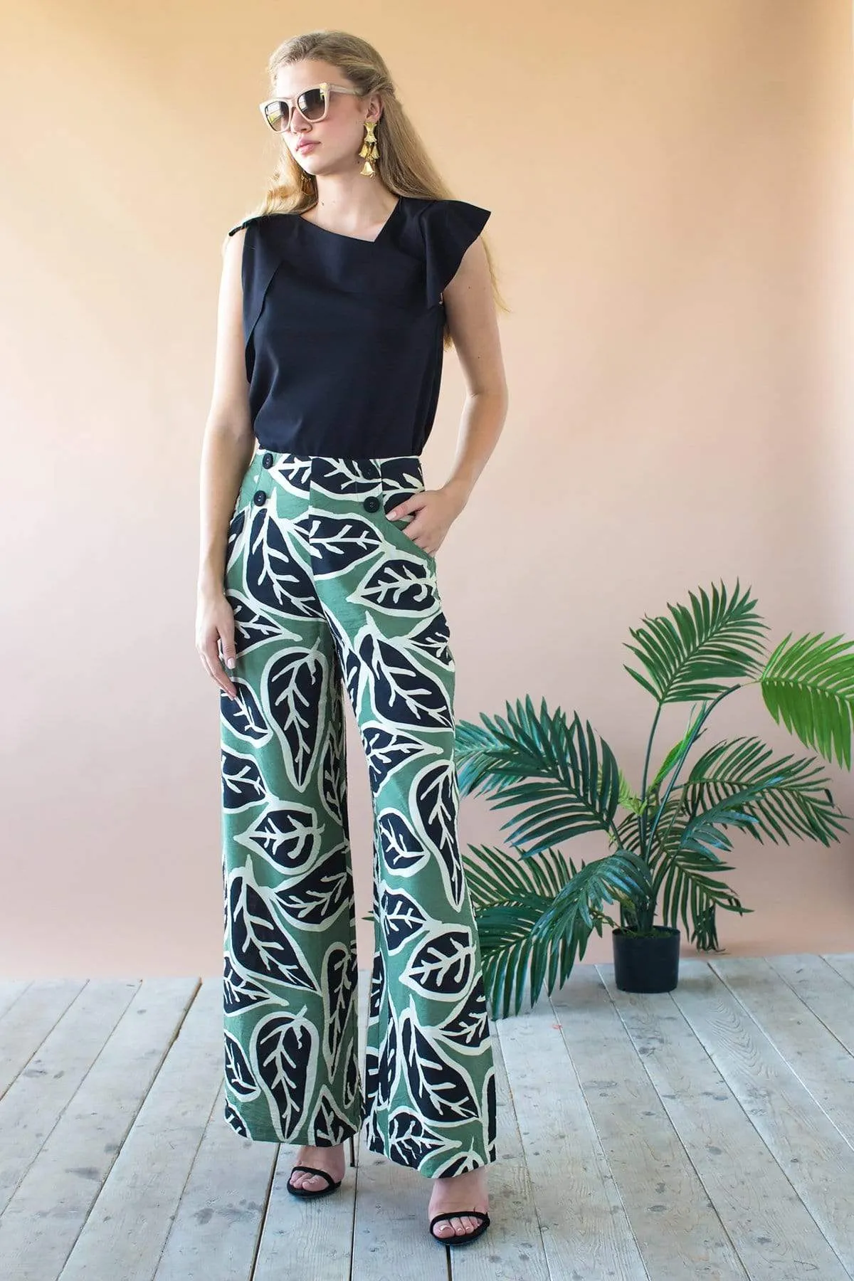 Casual Hepburn High Waist Wide Leg Pant - Sage Leaf