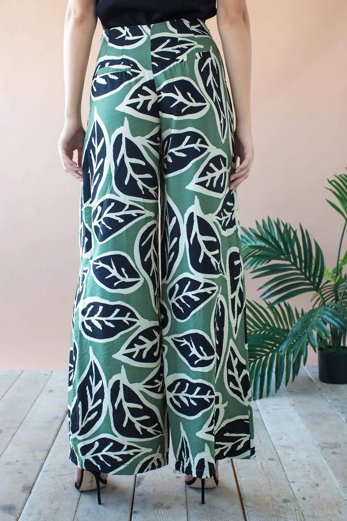 Casual Hepburn High Waist Wide Leg Pant - Sage Leaf