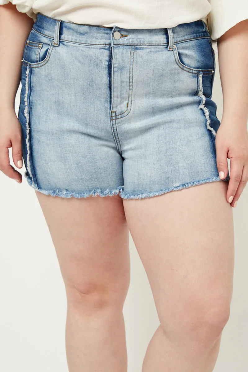 Frayed Colorblock Denim Shorts Trendy Design