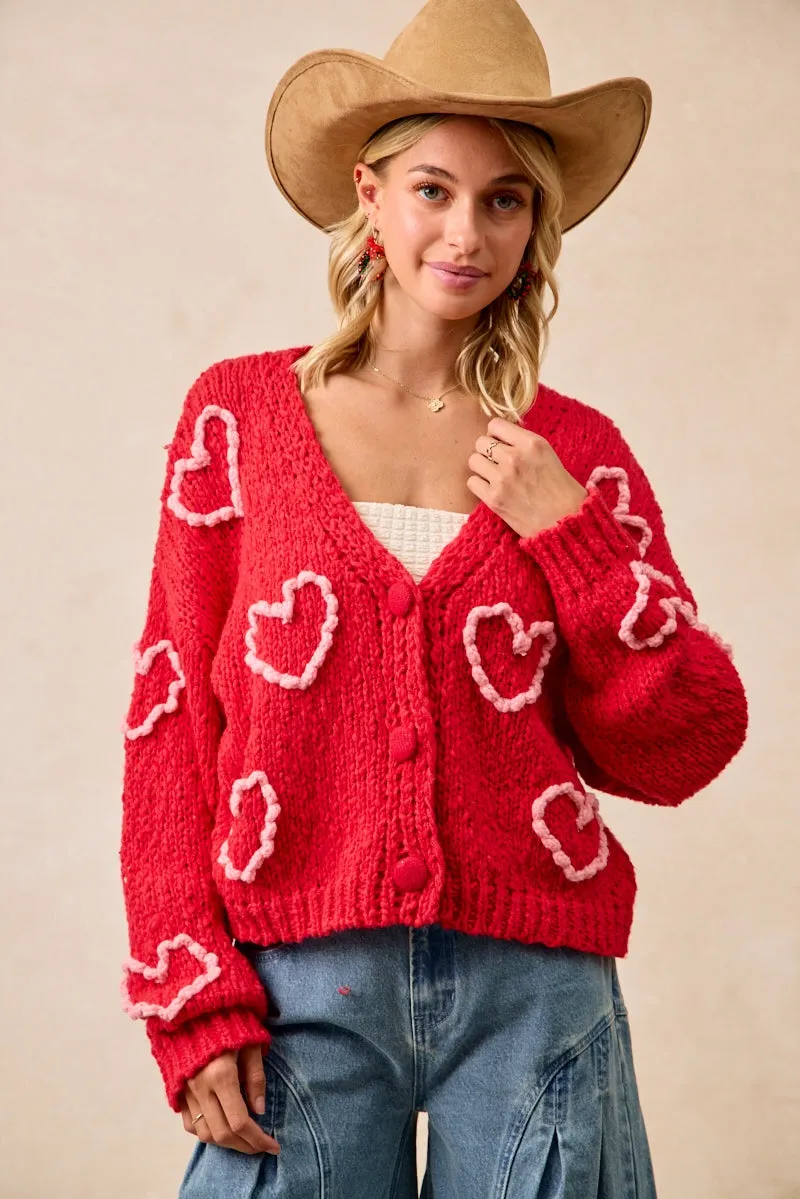 IT4515-01 | POM POM HEART V-NECK SWEATER CARDIGAN Zip-off legs