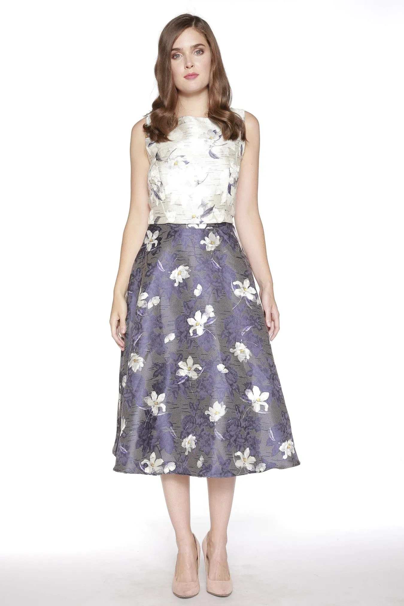 Casual Luxe Jacquard Floral MIdi Skirt