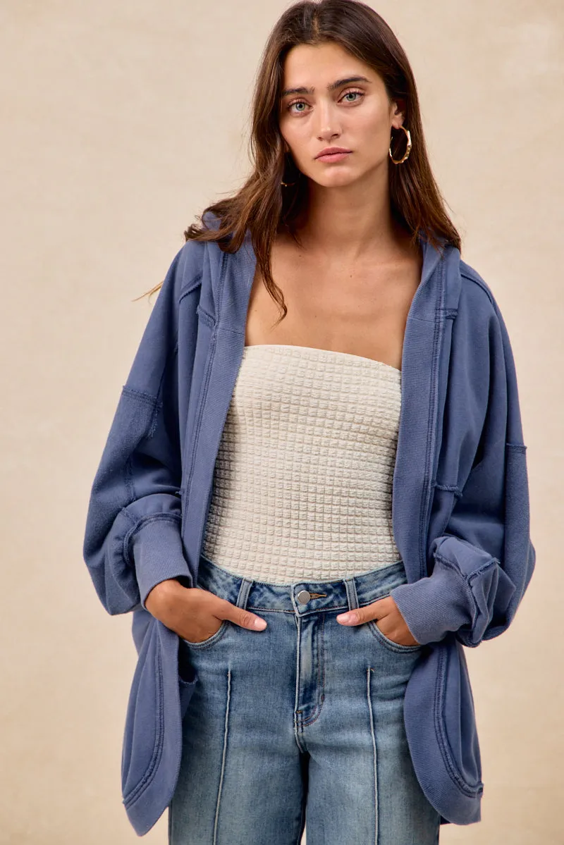 IT4287G-01 | WASHED FRENCH TERRY OVERSIZED HOODED CARDIGAN Slim Silhouette Neutral Look