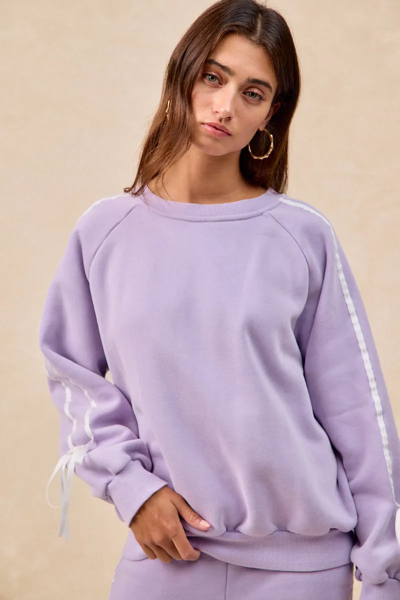Wool blend IT4866G-01 | SIDE LINED BOW DETAILS WASHED FLEECE SWEATSHIRT