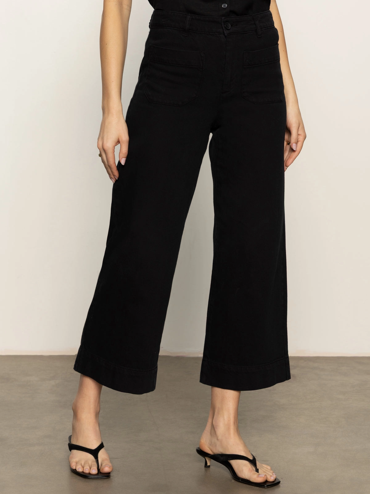 Soft Marine Wide Leg Standard Rise Crop Pant Black Smart Look Bootcut shape