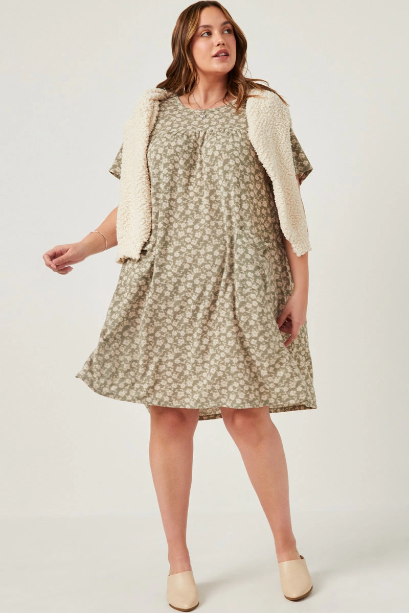 London Cool High-Fashion Floral Print French Terry Slouchy Pocket Dress