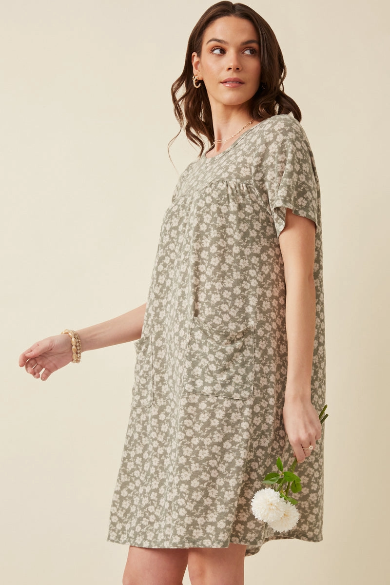 Floral Print French Terry Slouchy Pocket Dress Easy Flow