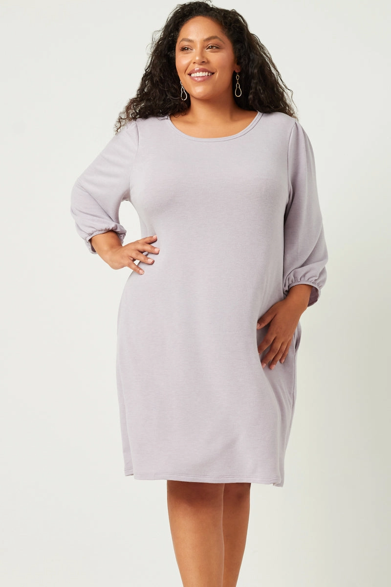 Wrap Glow Skin Touch Round Neck Balloon Sleeve Shift Dress