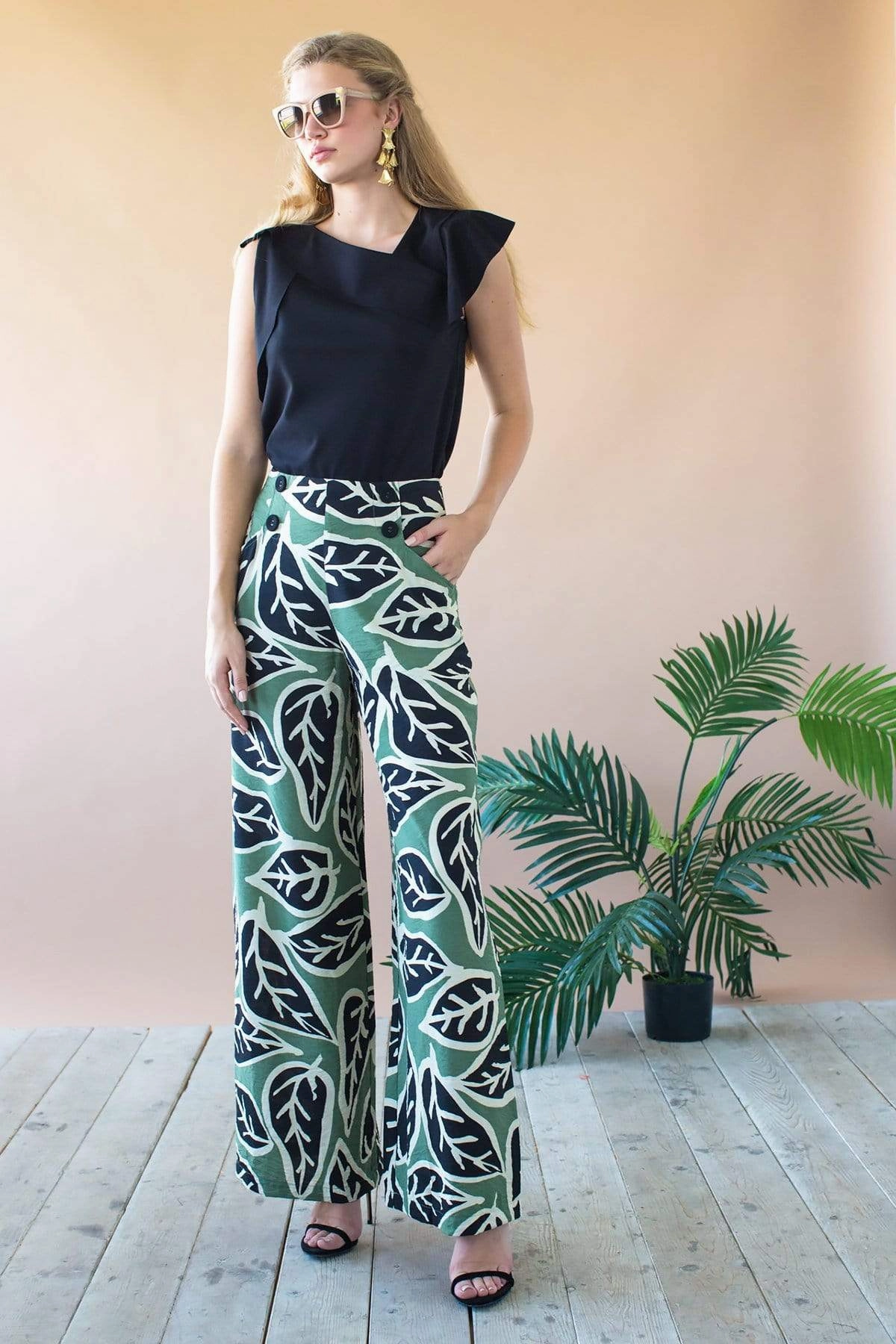Casual Hepburn High Waist Wide Leg Pant - Sage Leaf