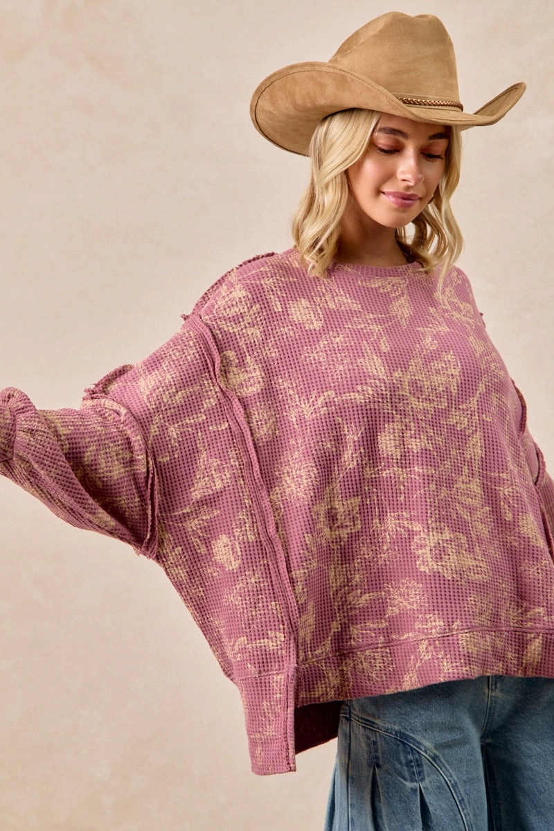 Long Lasting Workwear IT3426G-17 | FLORAL PRINT WASHED WAFFLE THERMAL SWEATSHIRT