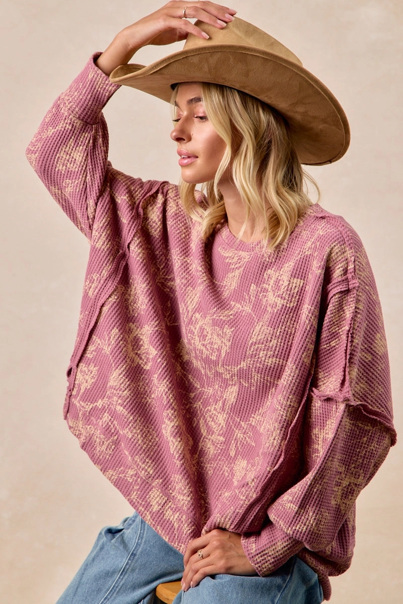 Functional Fit IT3426G-17 | FLORAL PRINT WASHED WAFFLE THERMAL SWEATSHIRT