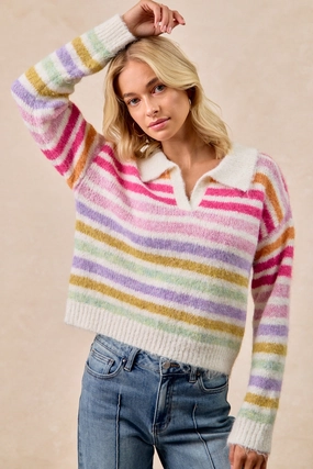IT4714-01 | MULTI COLOR STRIPED SWEATER TOP Fashion-Forward Air Circulation