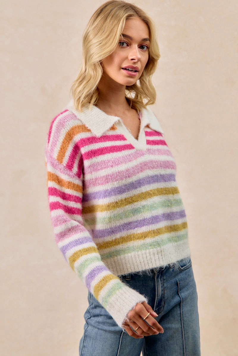 Sporty Style IT4714-01 | MULTI COLOR STRIPED SWEATER TOP