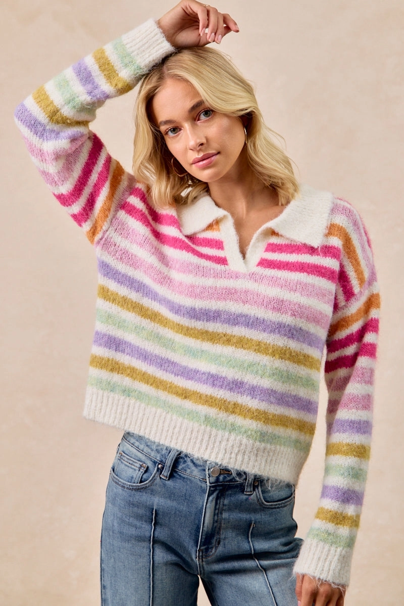 IT4714-01 | MULTI COLOR STRIPED SWEATER TOP Fashion-Forward Air Circulation