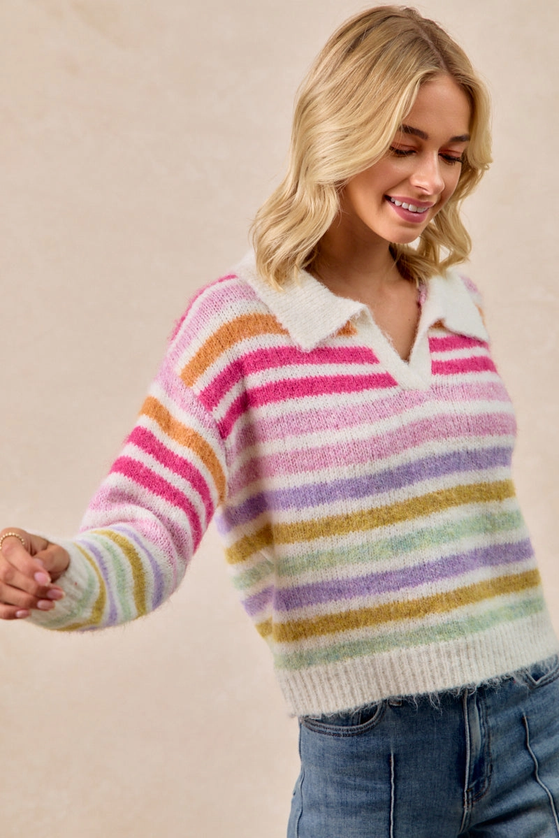 IT4714-01 | MULTI COLOR STRIPED SWEATER TOP Flowy legs