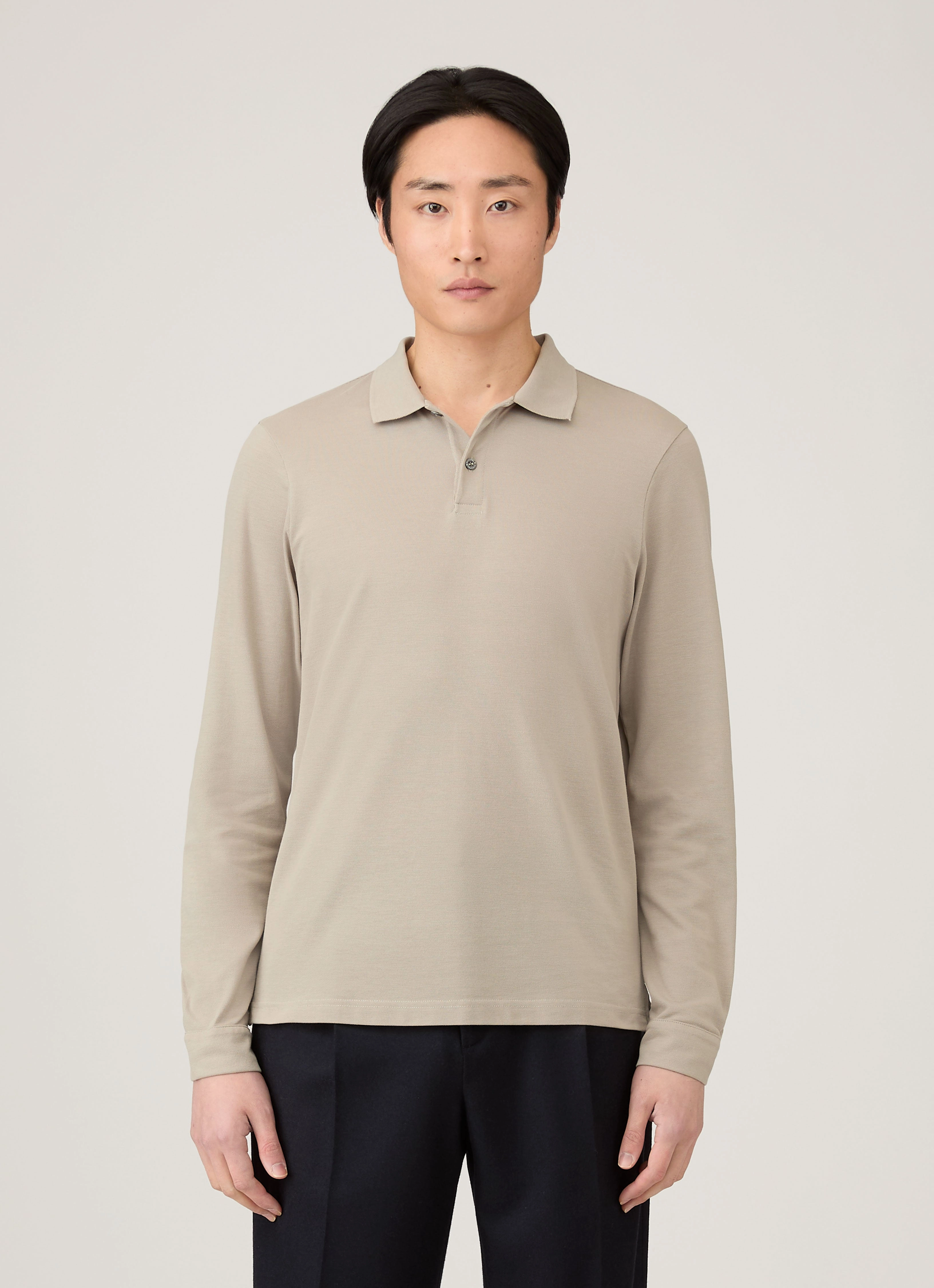 Casual Mode Summer Men's Long Sleeve Piqu?? Polo Shirt in Fog