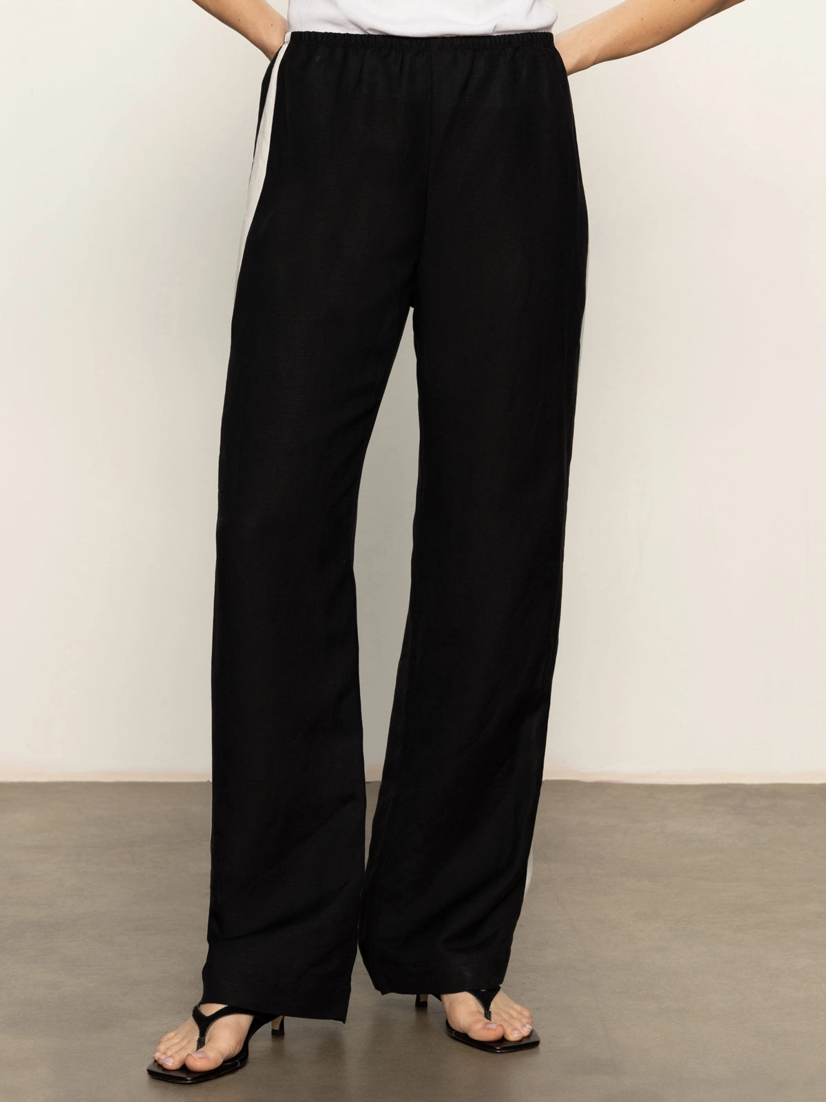 Casual Semi-High Rise Track Pant Black Chalk Stripe Tapered Fit