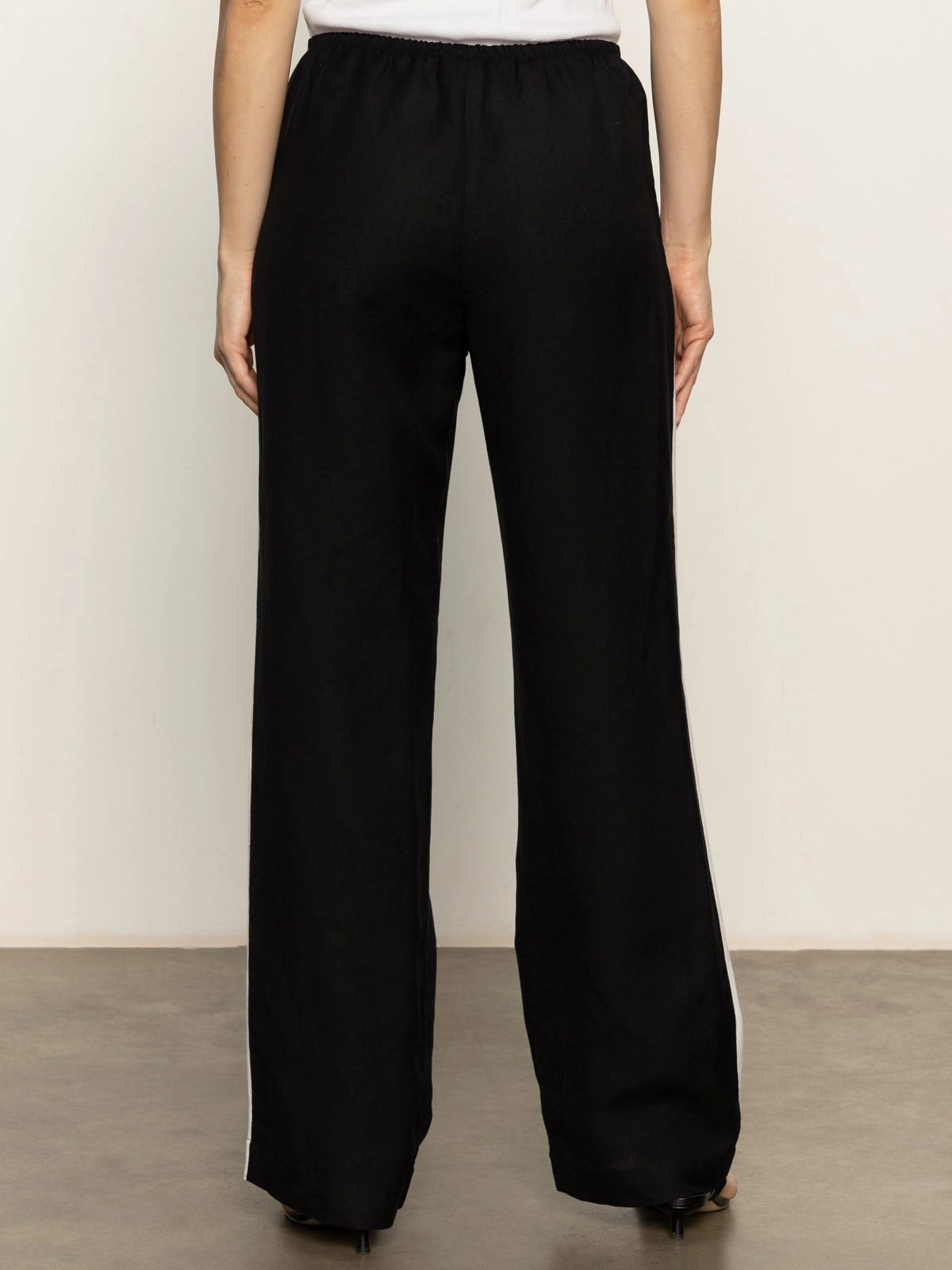 Casual Semi-High Rise Track Pant Black Chalk Stripe Tapered Fit