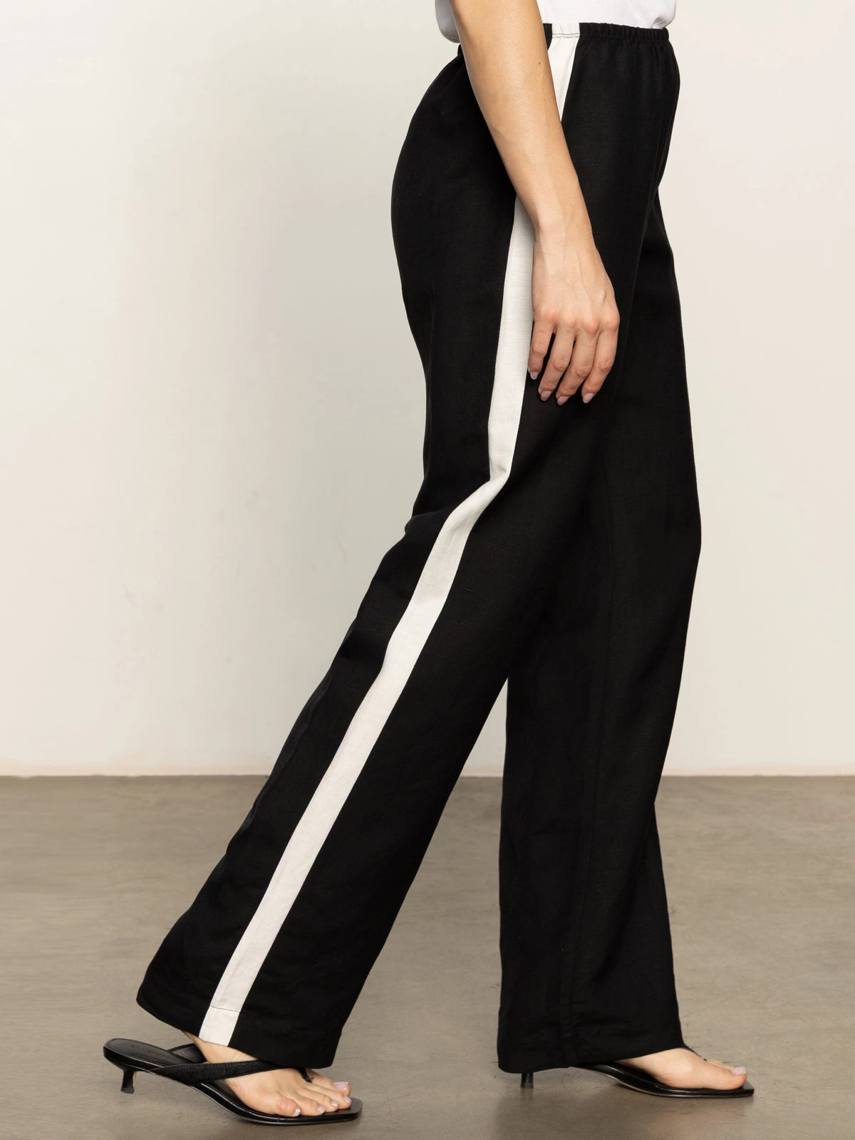 Casual Semi-High Rise Track Pant Black Chalk Stripe Tapered Fit