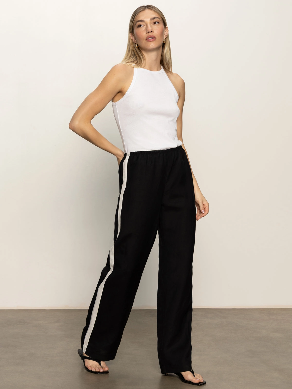 Casual Semi-High Rise Track Pant Black Chalk Stripe Tapered Fit