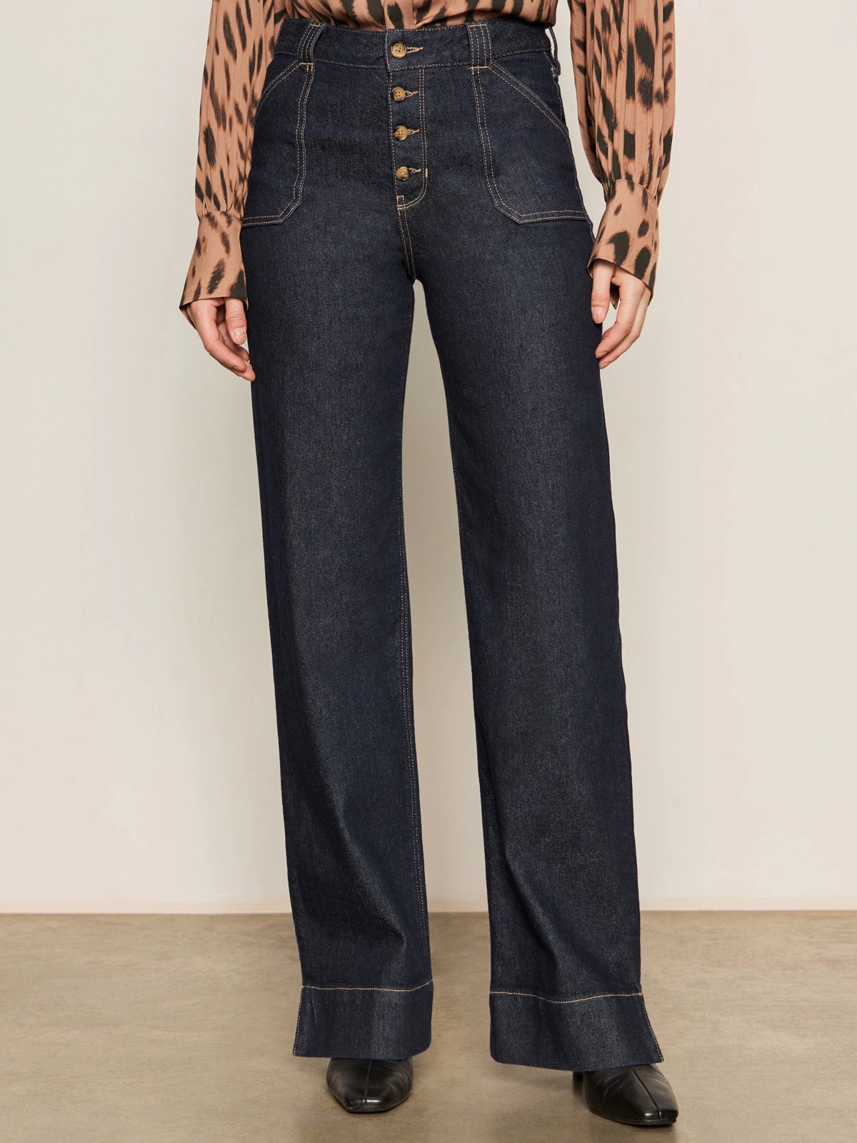 Celebrity-style Ekara Slim Wide Jean Indigo Dark Rinse Wash