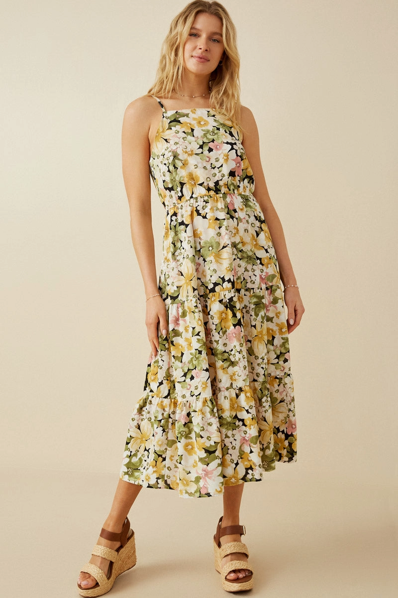 Floral Print Tiered Skirt Cami Dress Sweet Mood Unique Print