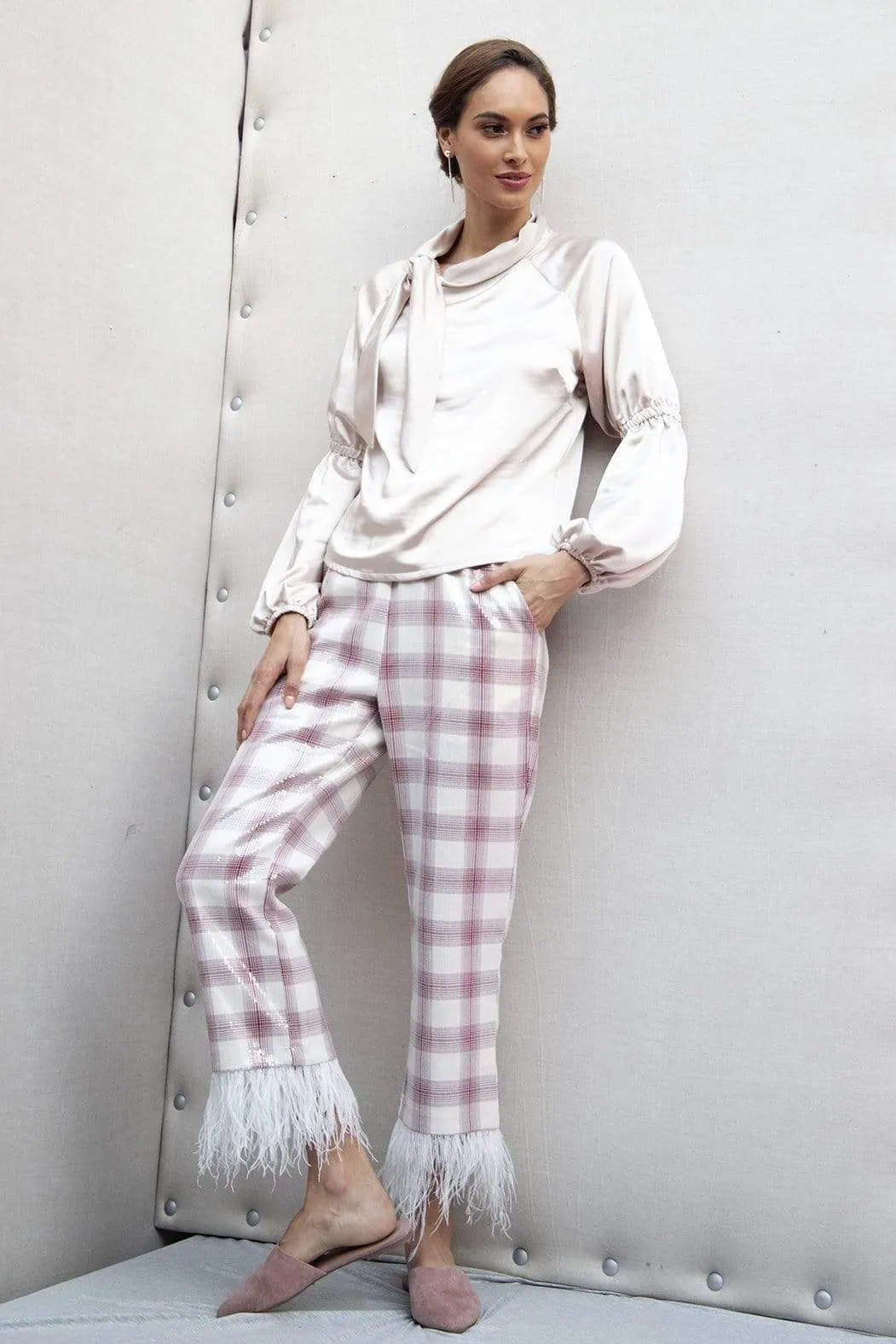 Chic Comfort Brenda Feathered Plaid Pants