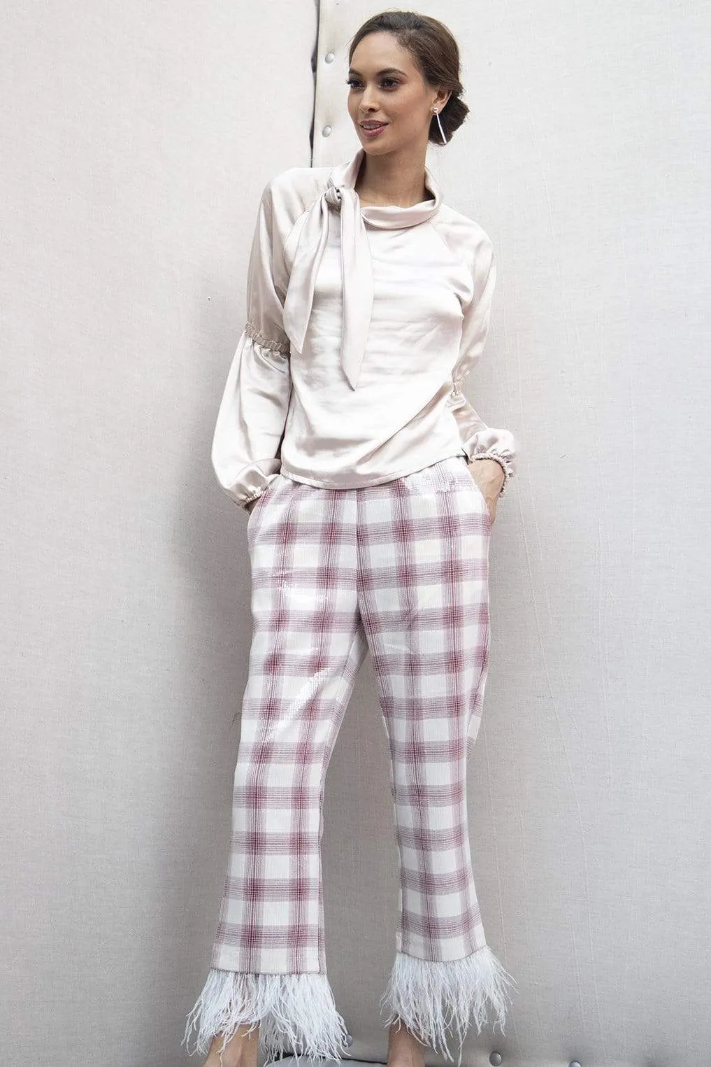 Chic Comfort Brenda Feathered Plaid Pants
