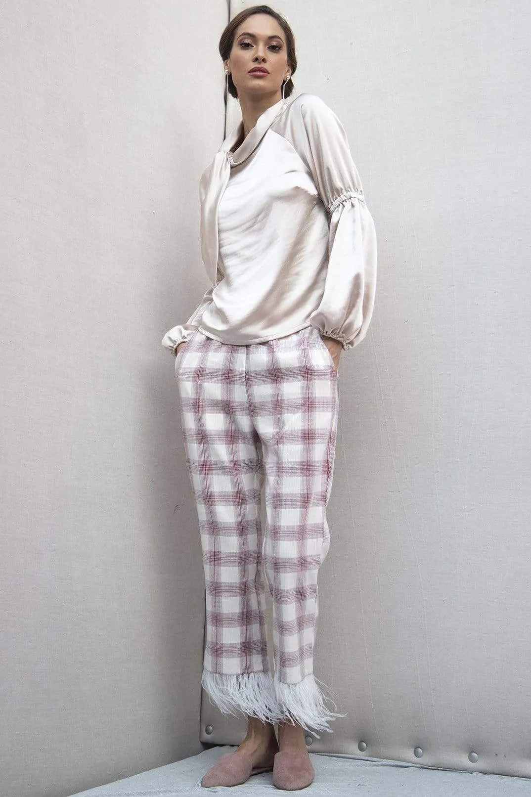 Chic Comfort Brenda Feathered Plaid Pants