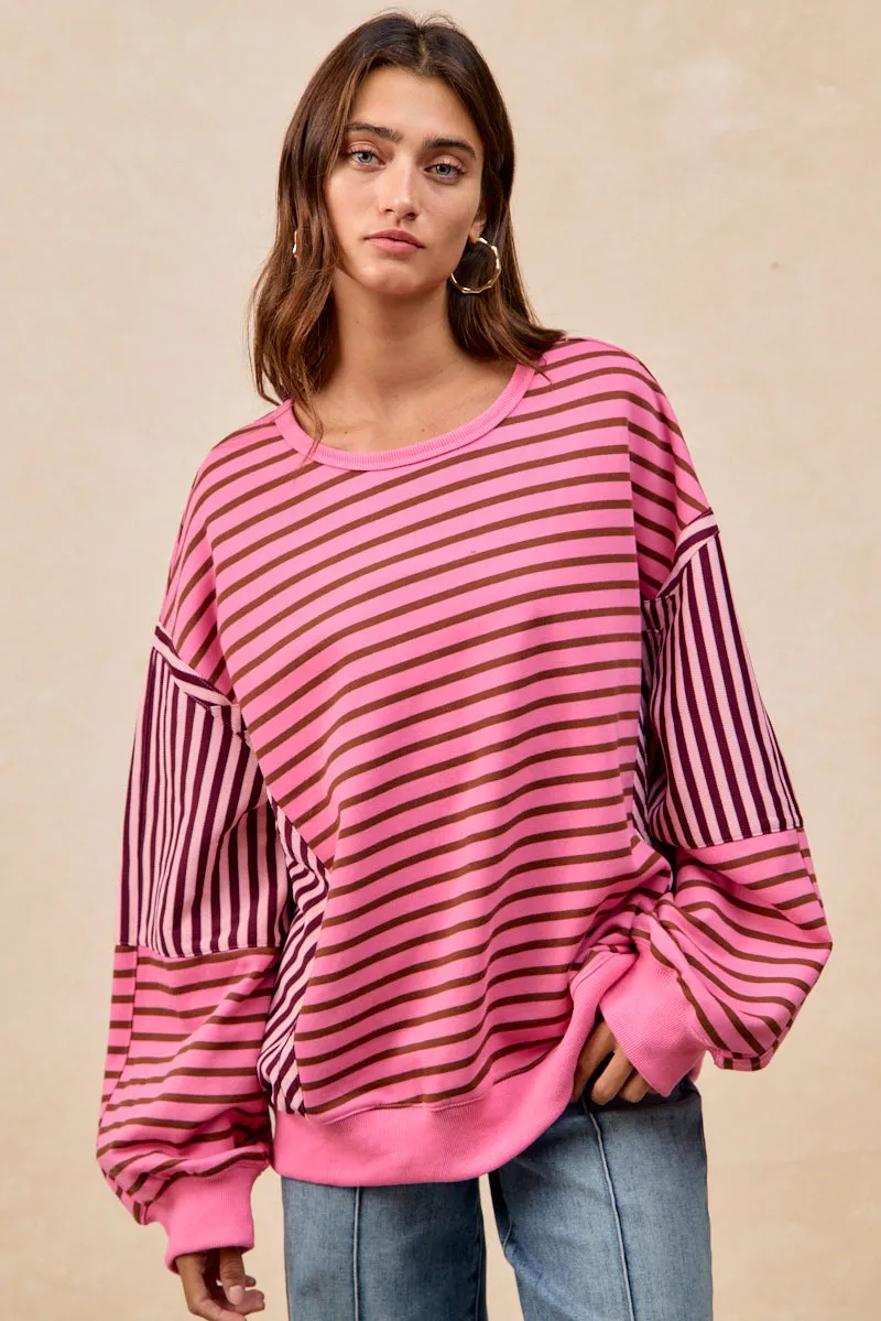 IT4780H-02 | FRENCH TERRY MIX AND MATCH JERSEY SWEATSHIRTS TOP Office Wear Double Breasted