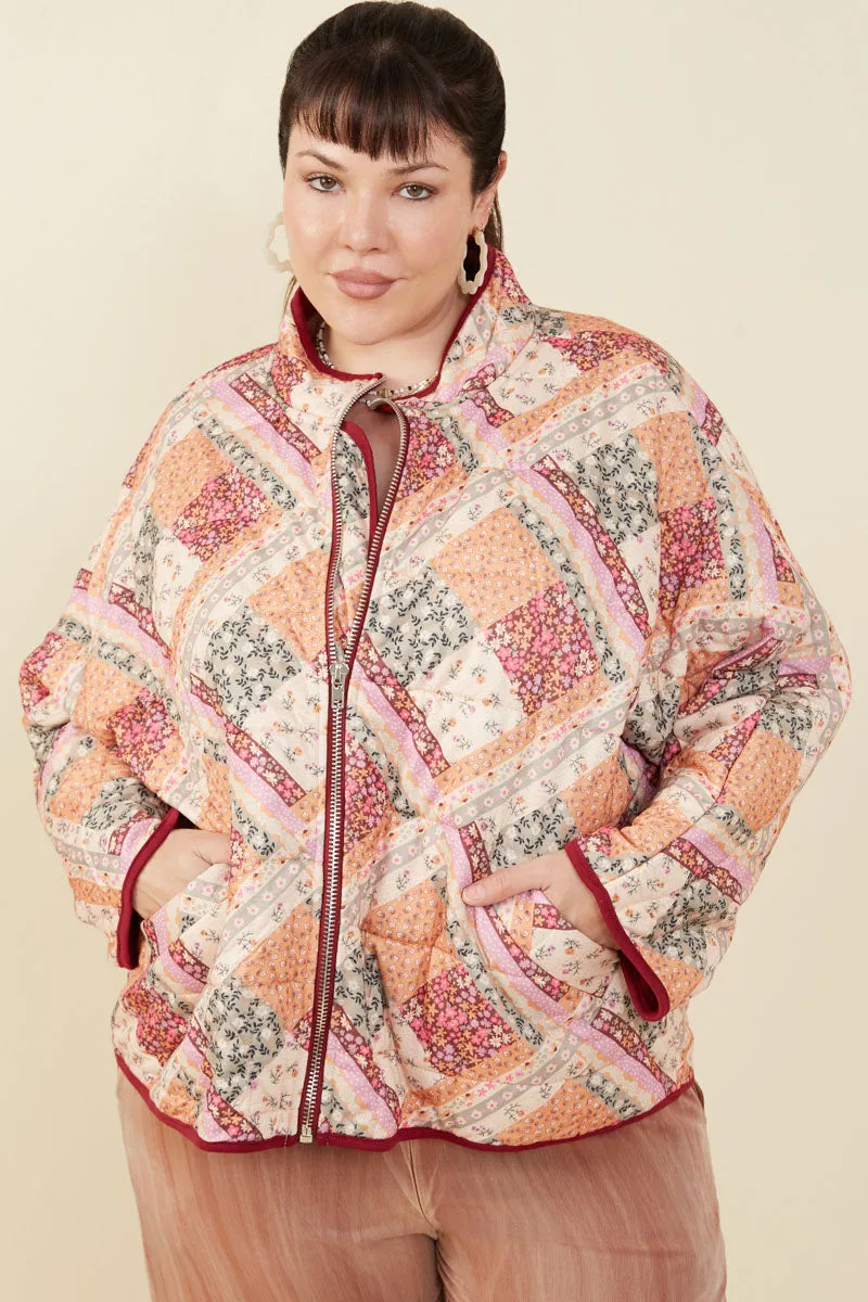Relaxed Daily Style Womens Patch Print Quilted Light Padded Jacket