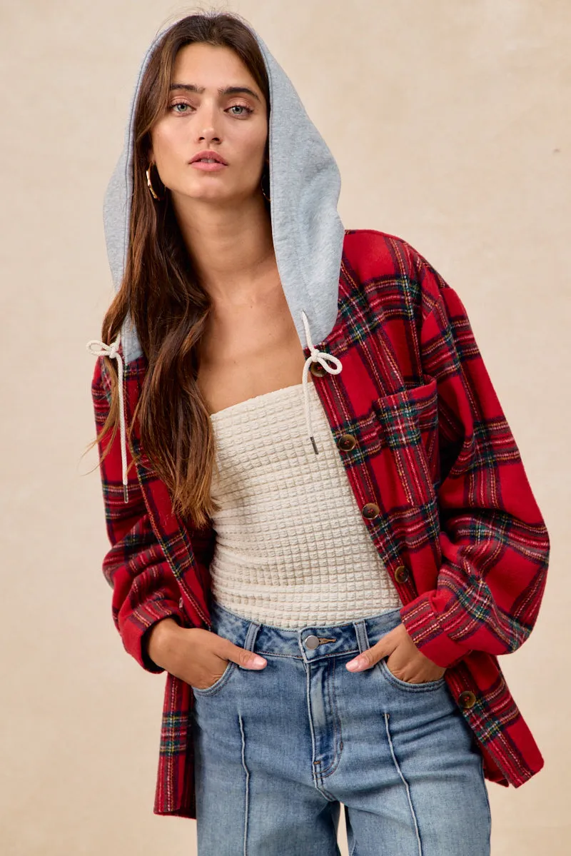 Urban Outfit IP8019S-04 | BRUSHED PLAID HOODIE SHIRT