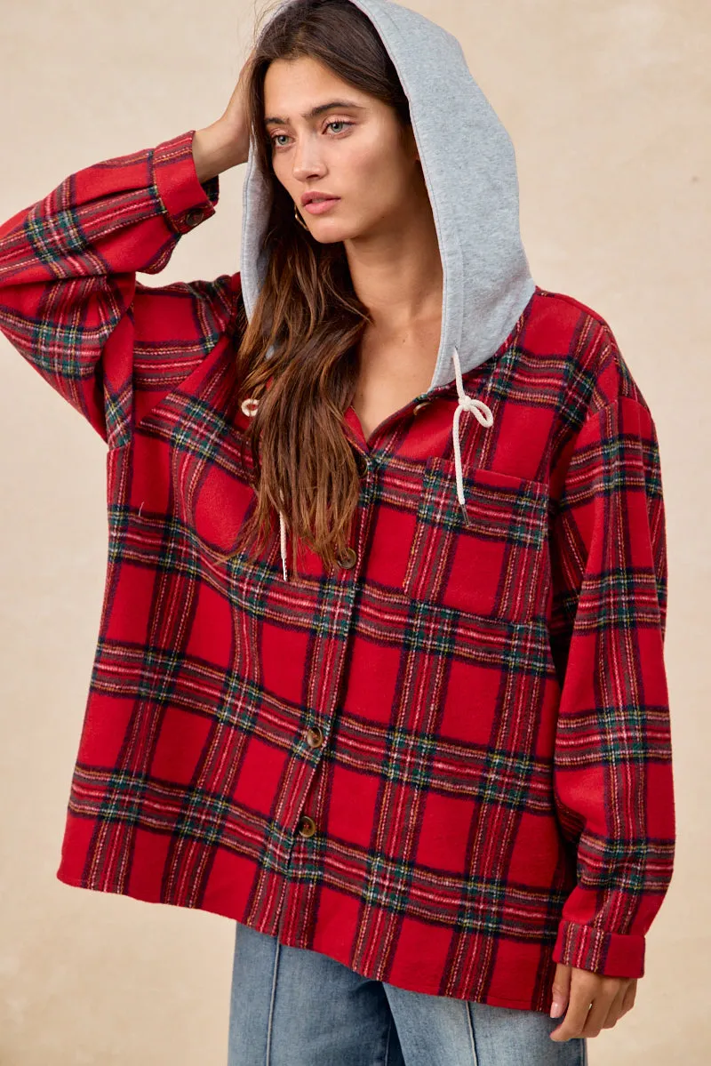 IP8019S-04 | BRUSHED PLAID HOODIE SHIRT High End Look