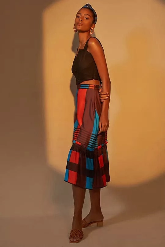 chic aesthetic Flounced Midi Skirt