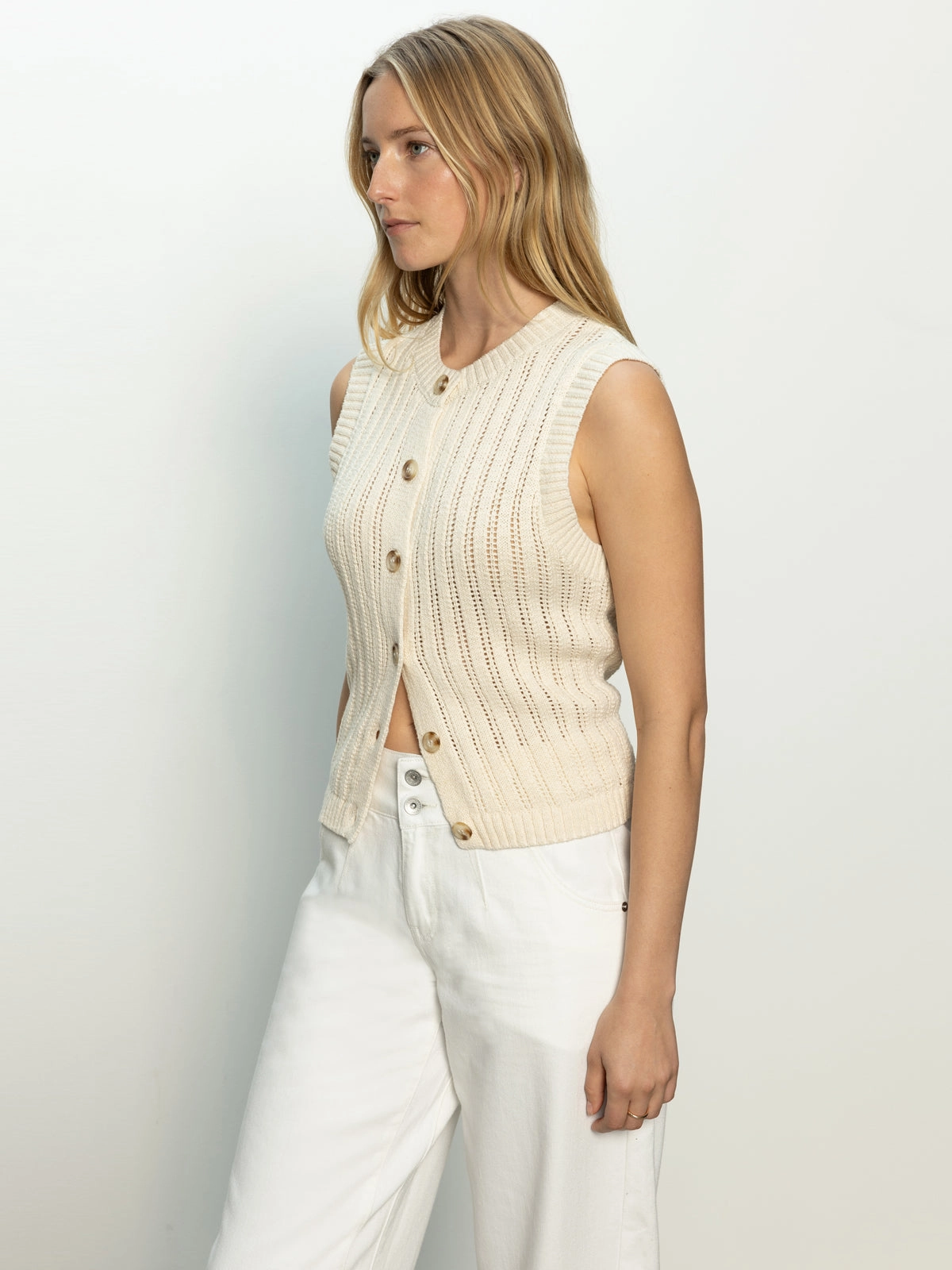 Chic and Cozy Pointelle Shell Sweater Eco Natural