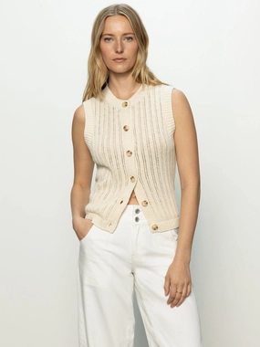Pointelle Shell Sweater Eco Natural Vacation Style Retro
