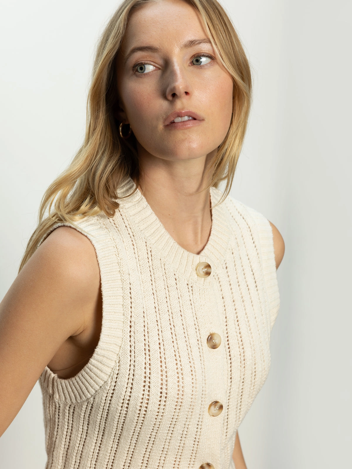 Chic and Cozy Pointelle Shell Sweater Eco Natural