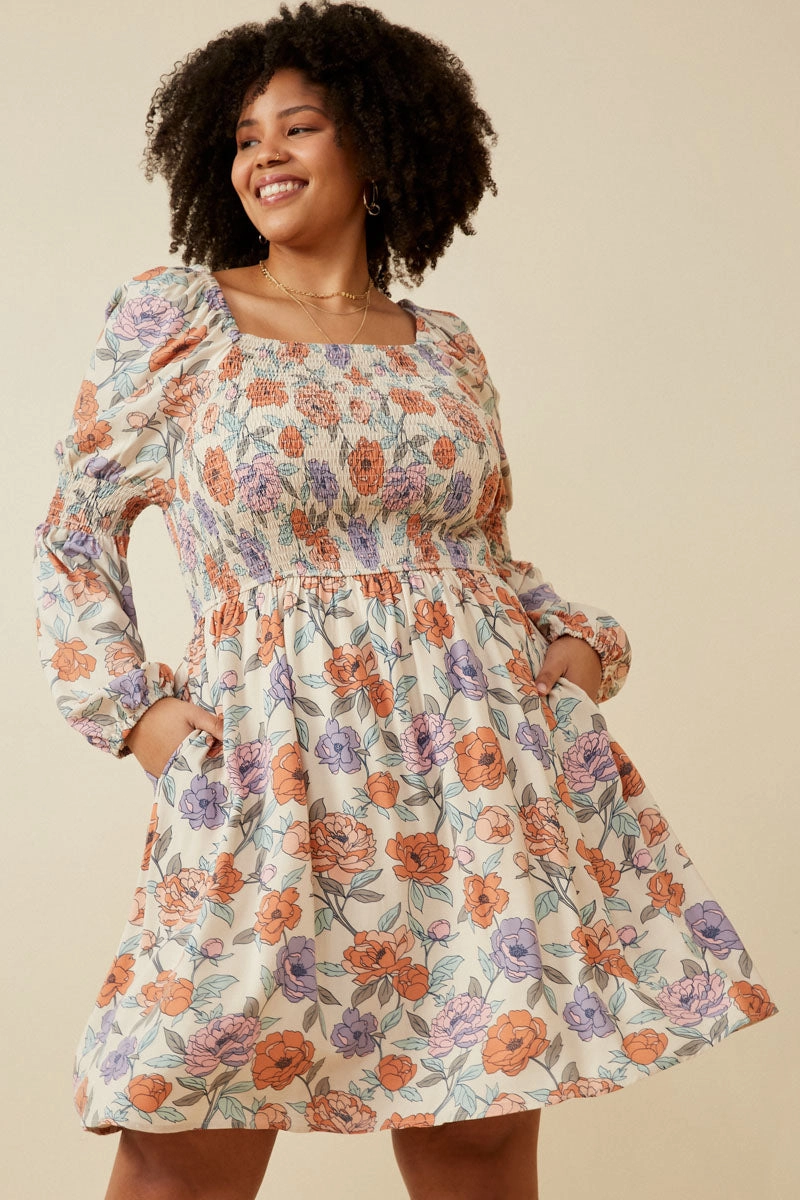 Summer-Season Romantic Floral Smocked Detailed Dress