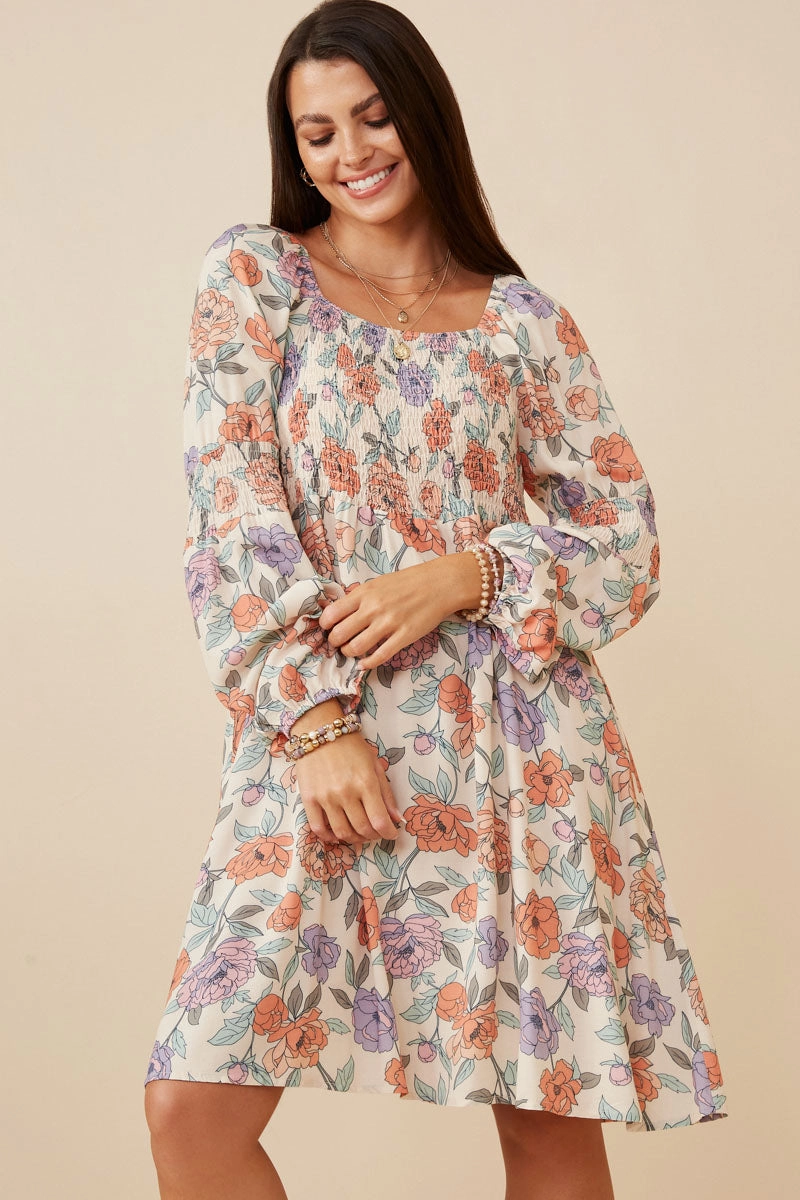 Romantic Floral Smocked Detailed Dress Romance Soul