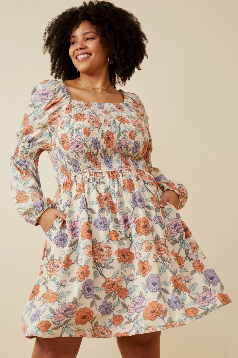 Romantic Floral Smocked Detailed Dress Urban Style Color Soft